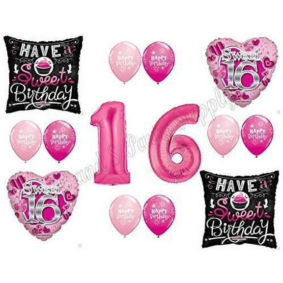 SWEET 16 Sixteen Birthday Balloons Decoration Supplies Party Cupcake Girl NEW!