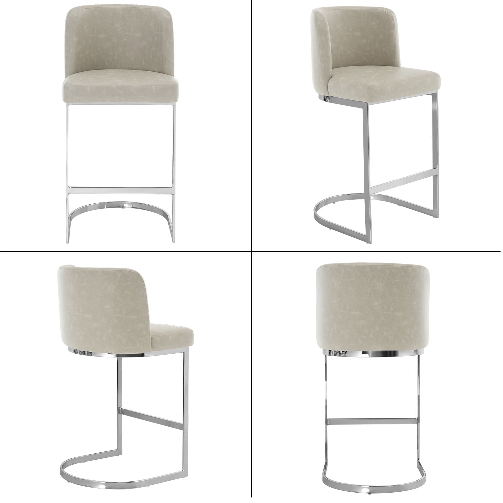 Modern Counter Height Bar Stools Upholstered PU Leather Bar Chairs, Set of 1, 26" with Back and C-Shaped Metal Frame Island Stools for Home Bar Kitchen Pub