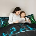 thumbnail image 5 of Manfei Gamer Gaming Queen Comforter Set,Vindoe Game Bedding Sets,Blue Green Geometry Bedding Comforter Set For Kid Boy,Lightweight Room Decorative Reversible,3pcs, 5 of 8