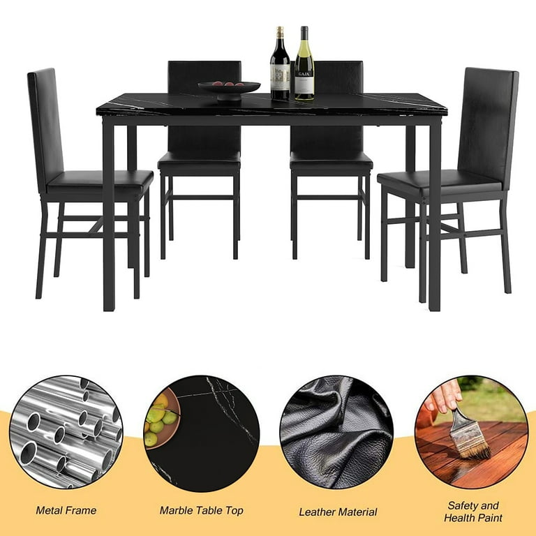 SEGMART 5 Piece Small Room Dining Set with Marble Tabletop 4 PU Leather Chairs Easy to Assemble Walmart