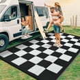 thumbnail image 5 of Geetinfly 9*18FT Area Rugs 320Gsm Pp Tube Plastic Woven Outdoor Carpet - Modern - Checkerboard Black and White, 5 of 8