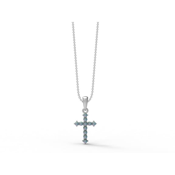 2MM Round Shape Larimar 925 Sterling Silver Cross Religious Pendant Necklace