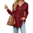 thumbnail image 4 of Hanerdun Women Hooded Blouses Female Button-Front Long Sleeve Top Red XL, 4 of 5