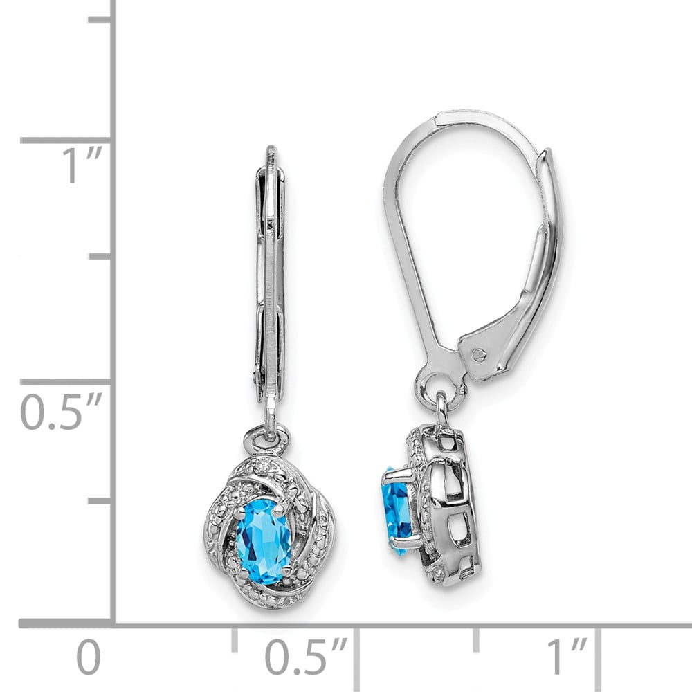 Sterling Silver Birthstone and White Topaz Oval Dangle Earrings 