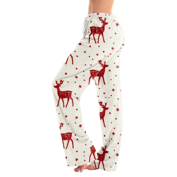 Christmas Pajama Pants for Women Christmas Deer Graphic Comfy Pjs Pants Casual Drawstring Soft Lounge Sleep Pants Elastic Waist Pj Bottoms Pink,2XL