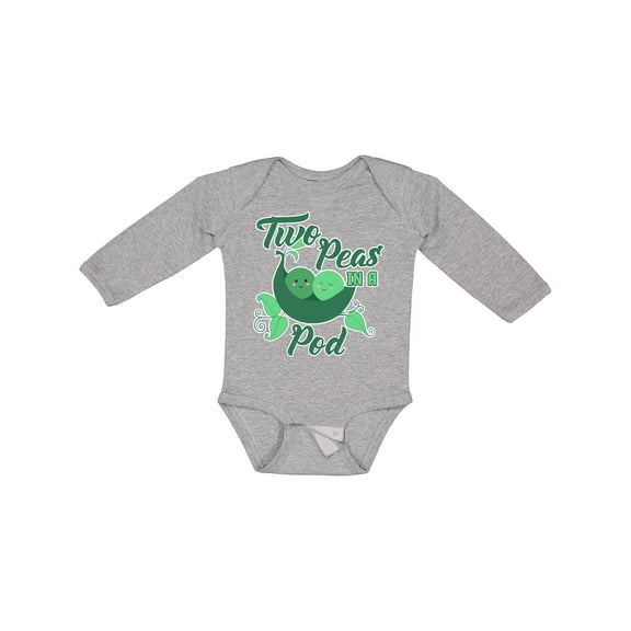 Inktastic Two Peas in a Pod with Faces Boys or Girls Long Sleeve Baby Bodysuit