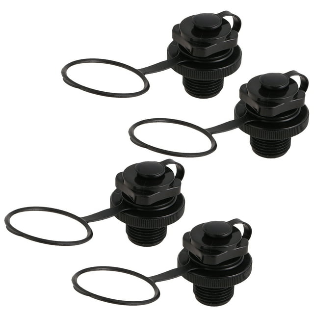 4PCS Octagonal Inflatable Boat TPU Boston Nozzle 2-in-1 Screw Nozzle for Inflatable Boat Rubber Kayak Tender Raft Mattress Airbed (Black)