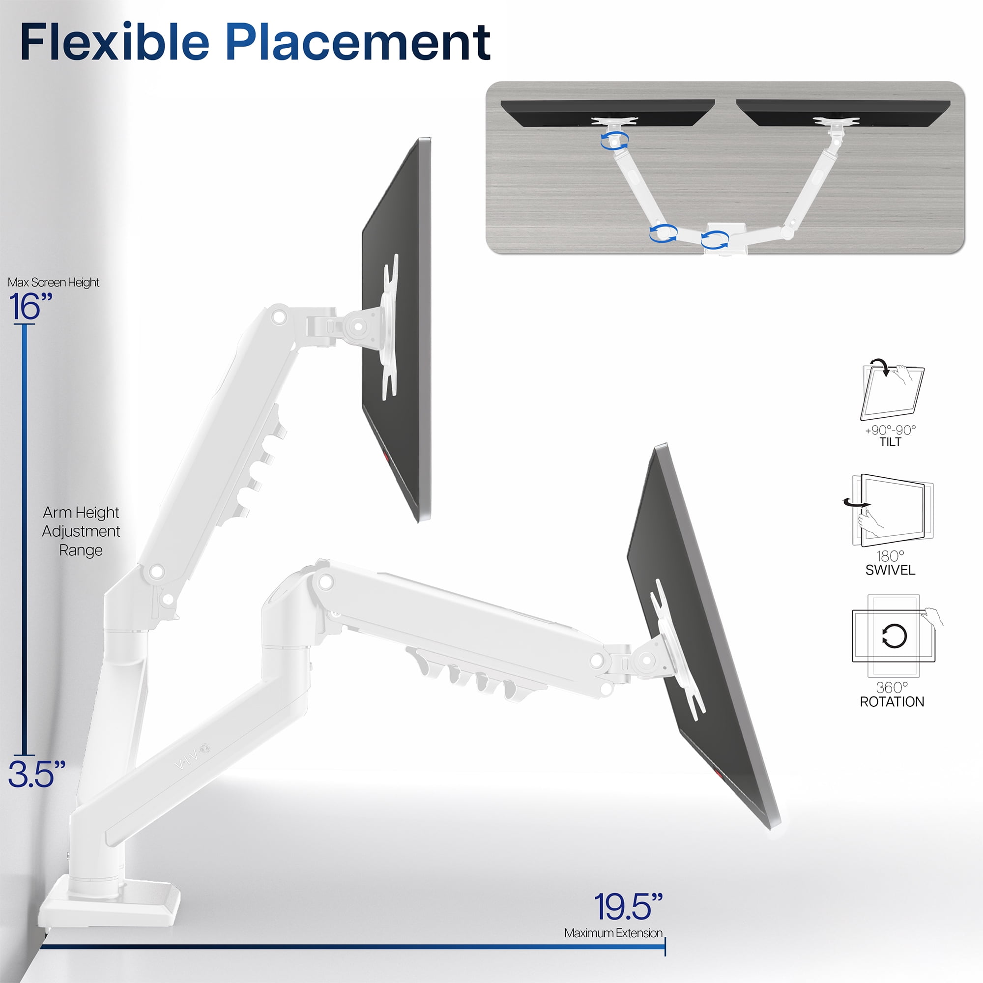VIVO White Dual 13" to 30" Computer Monitor Counterbalance Desk Mount Stand