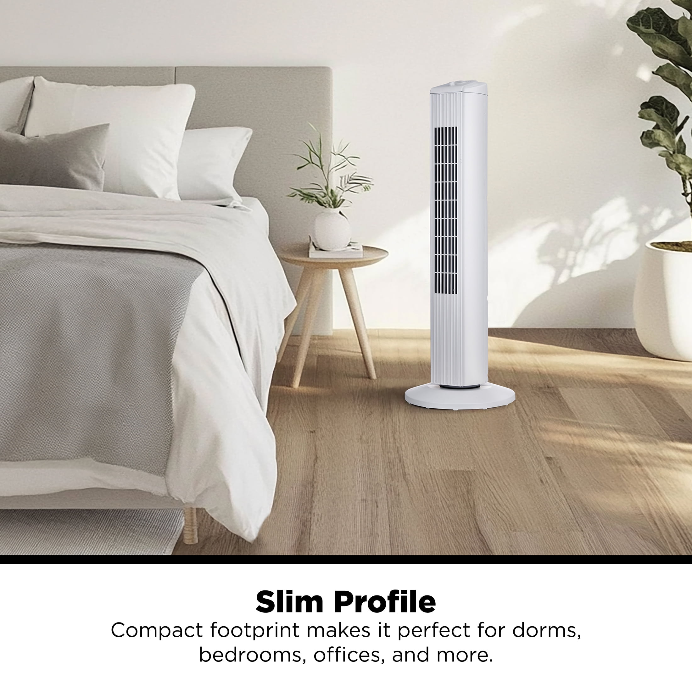 Mainstays 28-Inch Tower Fan with 3-Speed Settings and Oscillation, White, MSWMT24MWV