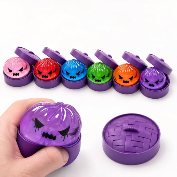 6Pcs Halloween Dumpling Squishy, Halloween Spooky Ghost Dumpling Squishies Balls, Dumplings Stress Balls for Adults Fidget Balls With Steamer,Relief Fidget Sensory for Holiday & Birthday Gifts