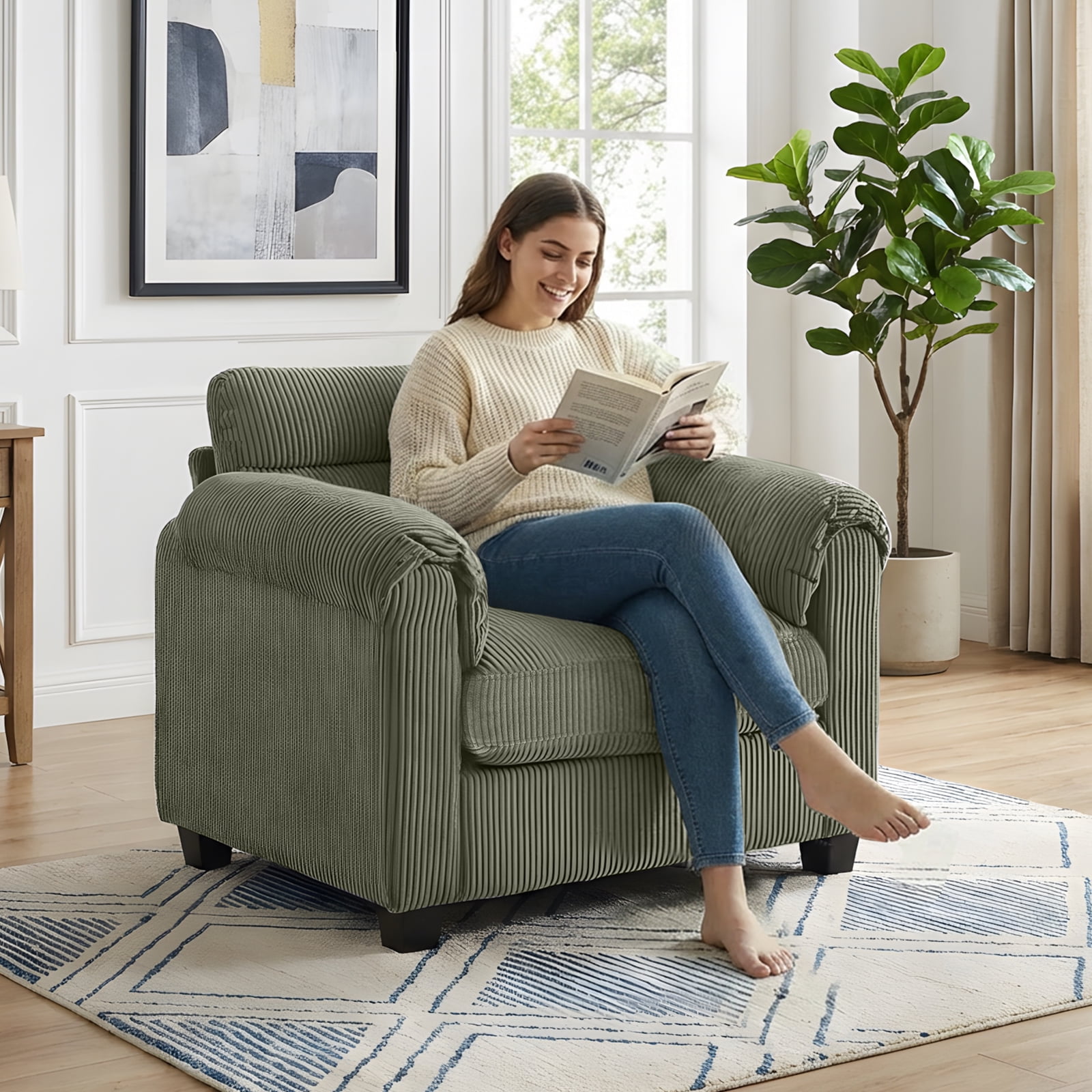 Bonzy Home Single Sofa - Compact Seating Solution Ideal for Small Spaces, Apartments, Offices, or Cozy Reading Nooks Green