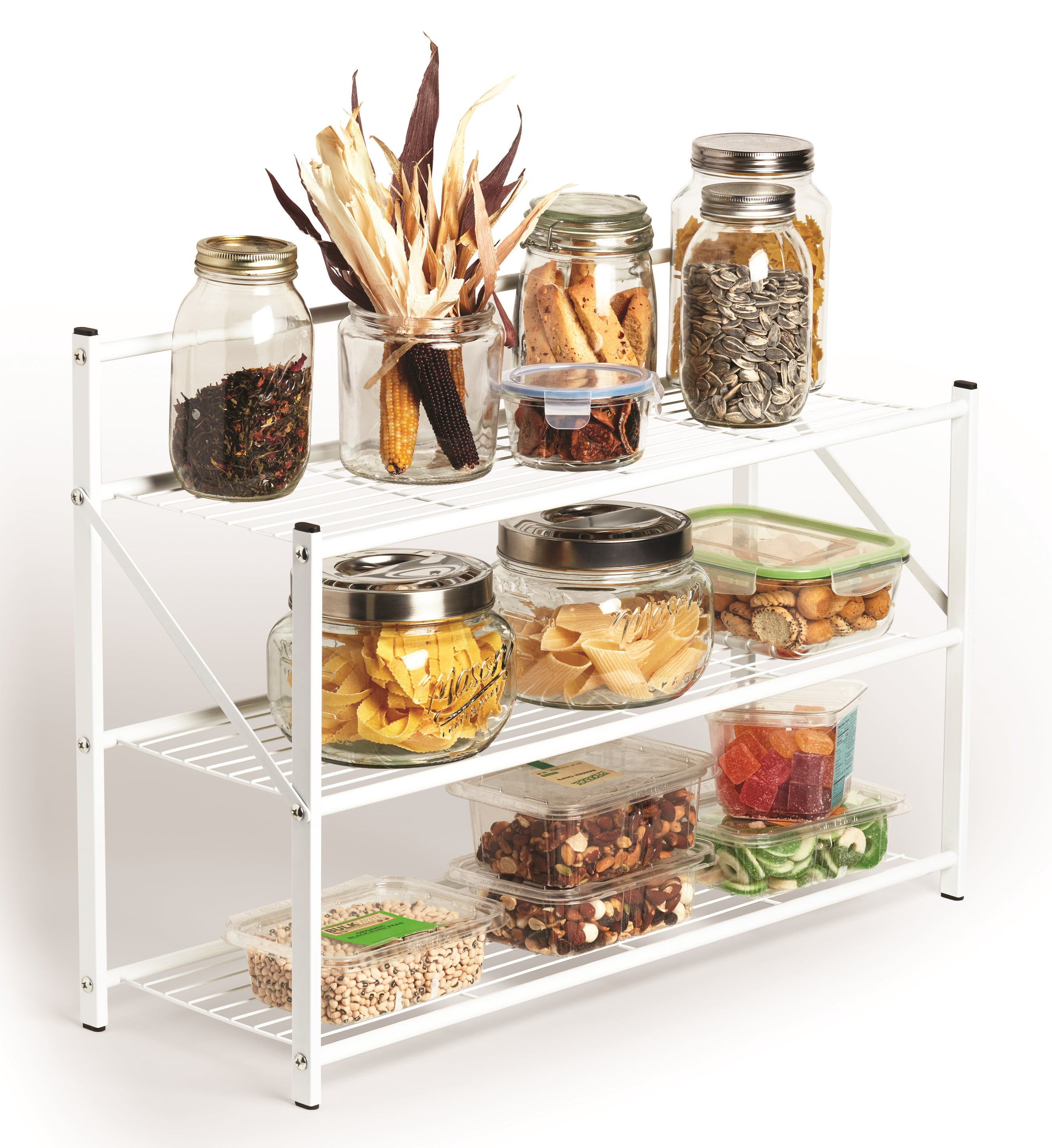 House 2 Home 27" Wide Foldable Metal Shelf / Shoe Rack, Powder Coated White Paint & 3 Tiers