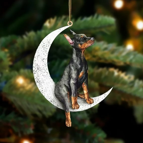 Christmas Decorations, Christmas Dog Sitting On The Moon Pendant Decoration Black Christmas Traditions in Stained Glass Flocked Lambs Ear Garland Christmas, Christmas Hangs, Home Decor