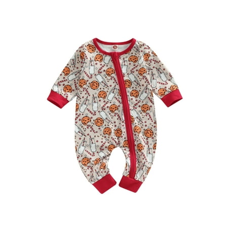 

Infant Baby Girls Boys Romper Christmas Dinosaur Pastry Print Long Sleeve Jumpsuits Oblique Zipper Bodysuits