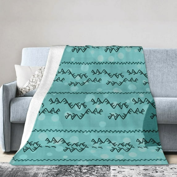 Cyan Abstract Line Graffiti Throw Blanket, Anti-Pilling Ultra-Soft Micro Fleece Cover Blanket for Bed Sofa, for All Seasons, 80"x60"