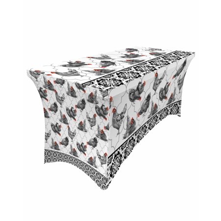 

Retro Rooster Hen Floral Texture Rectangular Elastic Table Skirt Wedding Hotel Table Cover Holiday Dining Table Tablecloth