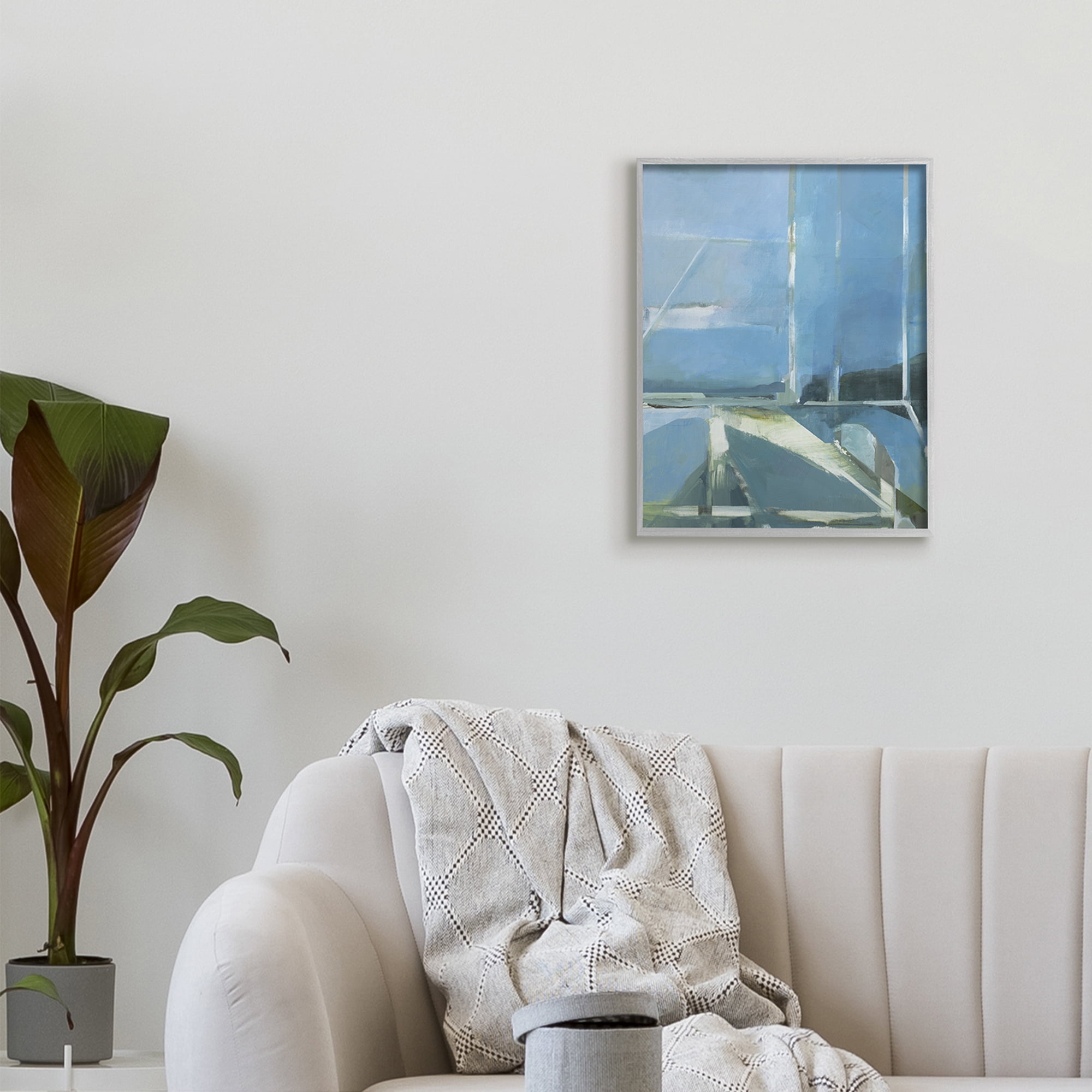 Abstract Coastal View From Window Blue Sky 16 in x 20 in Framed Painting Art Prints, by Stupell Home Décor