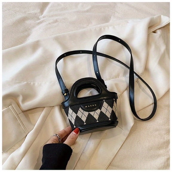 Women's Mini Quilted Rhomboid Crossbody Bag, Cute Portable Multi-Way Shoulder & Underarm Handbag(Black)