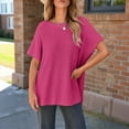 thumbnail image 5 of ManxiVoo Short Sleeve Crewneck Sweater for Women Lightweight Casual Knit Top Perfect for Spring and Fall Transitional Weather XXXXXL Size Hot Pink, 5 of 8