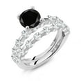 thumbnail image 2 of Gem Stone King 925 Sterling Silver Black Diamond and White Topaz Wedding Engagement Ring Band Bridal Set for Women (3.16 Cttw, Gemstone April Birthstone, Round 7MM, Size 6), 2 of 4
