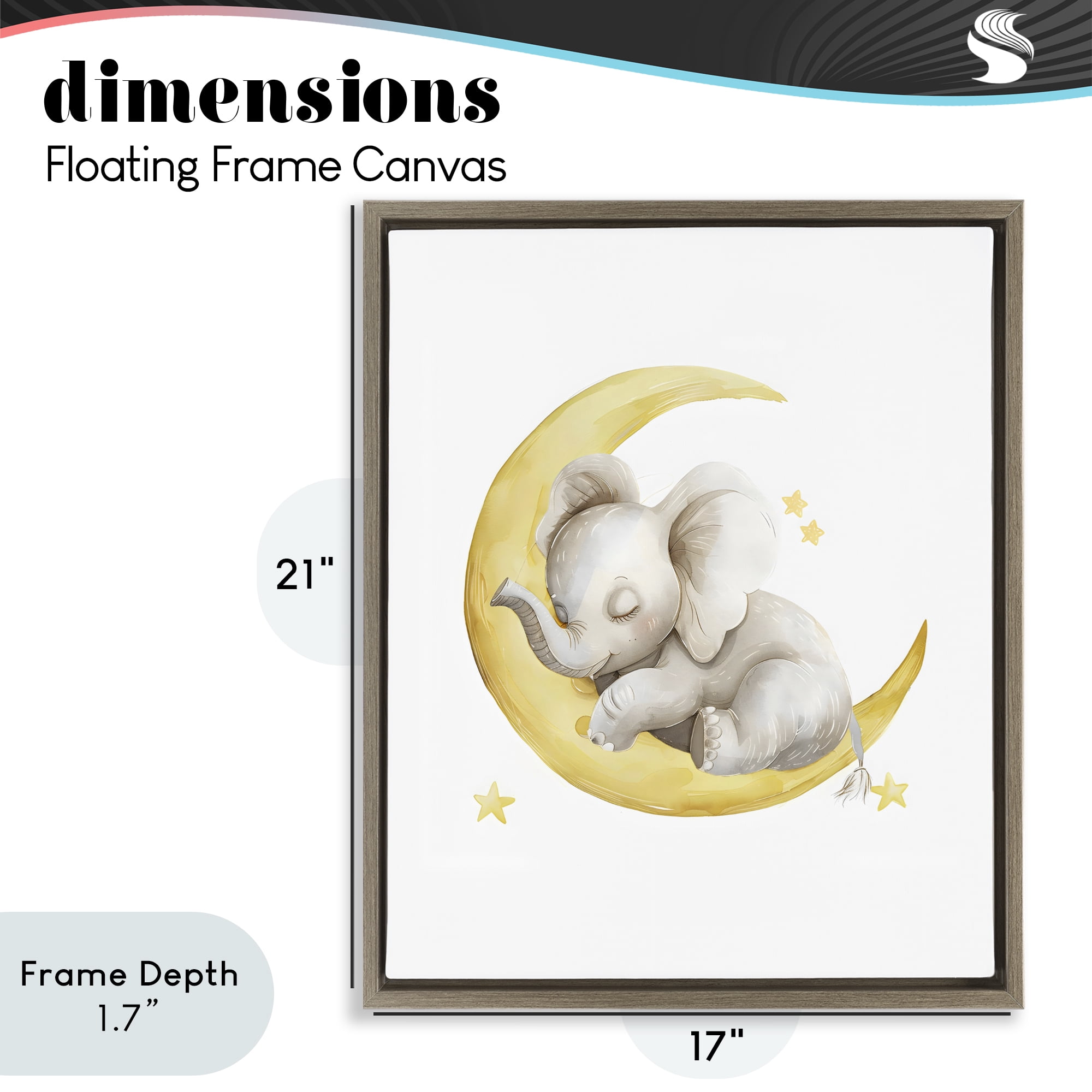 Stupell Industries Sleeping Elephant on Yellow Moon Brown Framed Floater Canvas Wall Art, design by LSR Design Studio