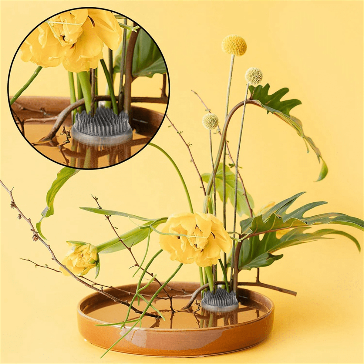 6 Pcs 3 Size Stainless Floral Frogs Kenzan Flower Holder Round Flower Arrangers Silvery Kenzan (0.9In, 1.34In, 2.36In)
