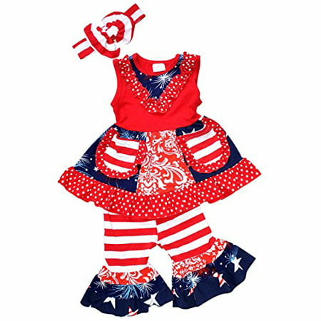 Unique Baby Girls 4th of July Tank Boutique Outfit with Headband (1 Year/XXS, Red)
