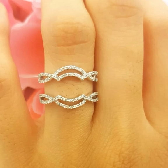 2 Ct Round Cut Moissanite Wedding Enhancer Guard Wrap Ring 14K White Gold Plated