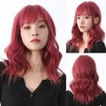 thumbnail image 2 of Pelucas sintéticas rizadas Rojas vino con flequillo, cabello ondulado Bob de longitud media para mujer, peluca Lolita Natural para fiesta de Cosplay, resistente al calor, 2 of 4