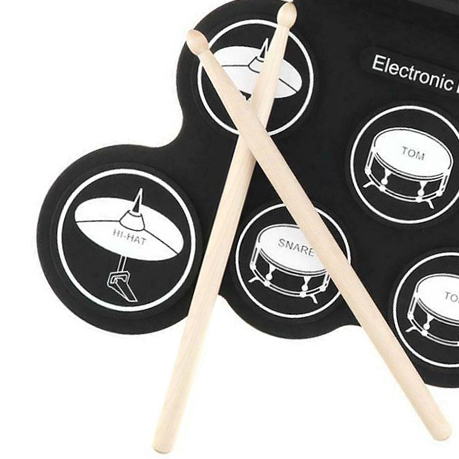 Electronic Drum Set 7 Pads 5 Tunings 8 Demonstration Songs 3 Rhythms Portable USB Roll Up Drum Practice Pad