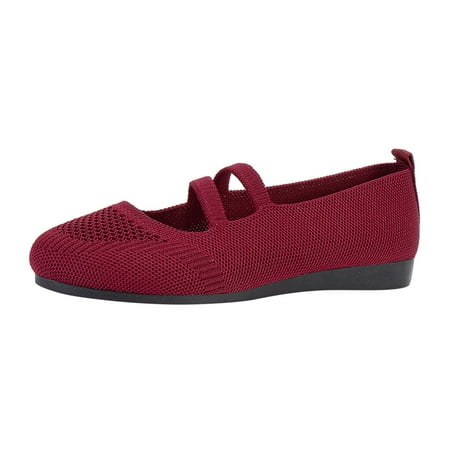 

SEMIMAY Ladies Fashion Solid Color Breathable Knitting Comfortable Flat Casual Shoes