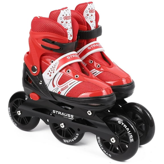 Strauss Blaze Adjustable Size Inline Skates | Skating Shoes For Boys & Girls | 3 Wheels |beginner-friendly Skating Shoe | Adjustable Roller Blades | Enhanced Stability And Support| Size L,(Red)