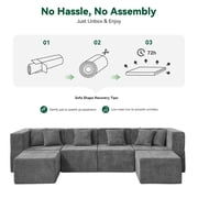 BEHOST 130 6-Piece Modular Sectional Sofa with 2 Movable Ottomans, U-Shaped Cloud Couch for Living Room, Modern Chenille Deep Seat Sofa Set, Flexible Oversized Sleeper Couches, Dark Gray