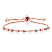 Gem Stone King 18K Rose Gold Plated Silver Bracelet for Women 2.5mm Set with Round Fancy Blue Zirconia