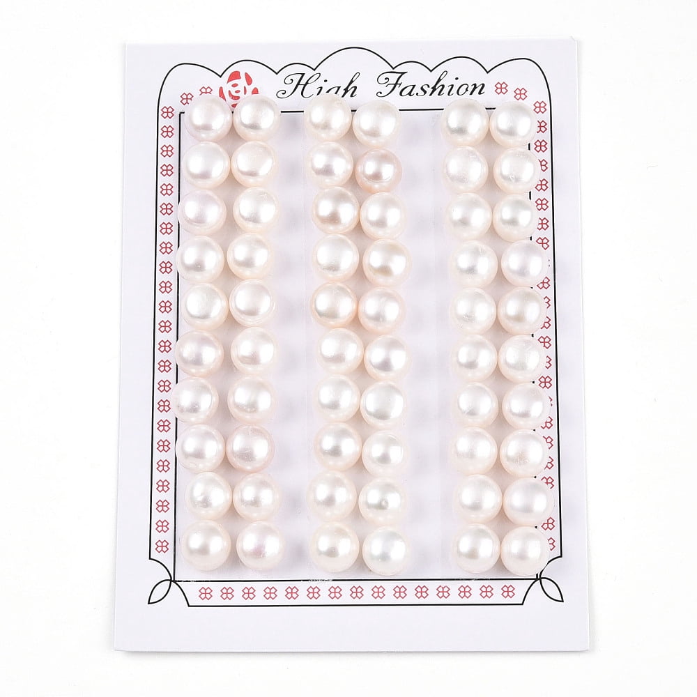 Grade 3A Natural Cultured Freshwater Pearl Beads Half Drilled Half Round Beads Creamy White 9~9.5x7~7.5mm Hole: 0.9~1mm