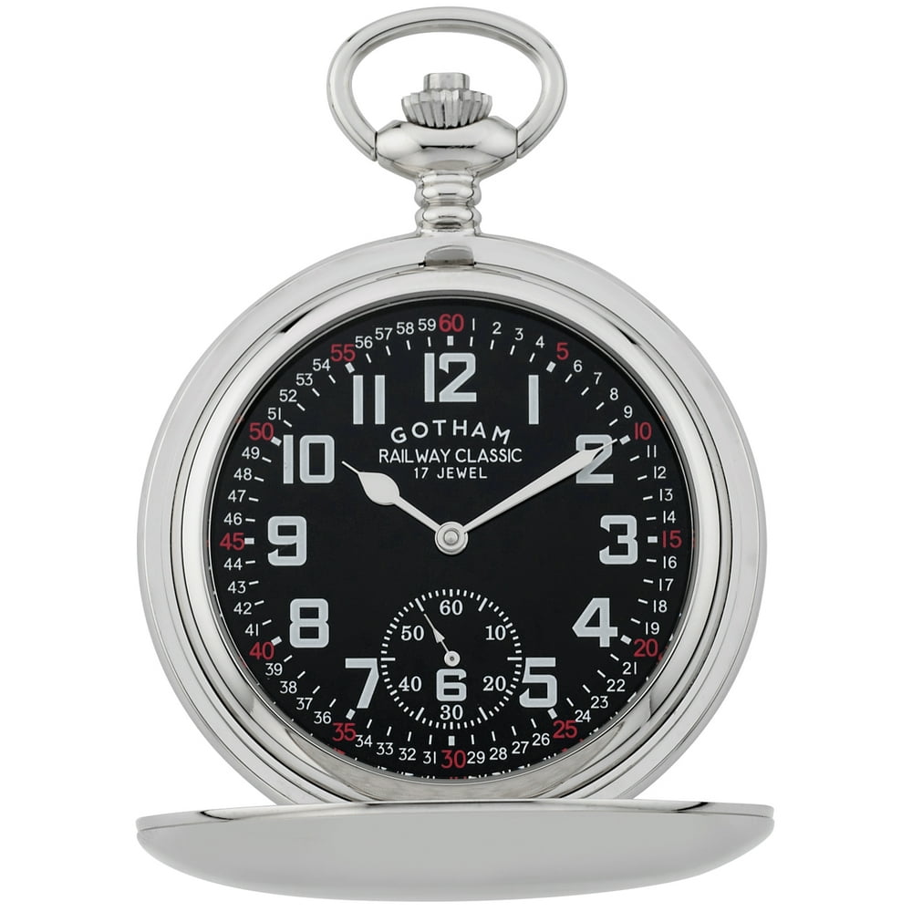 Gotham Gotham Men's SilverTone Railroad Dial Double Hunter 17 Jewel