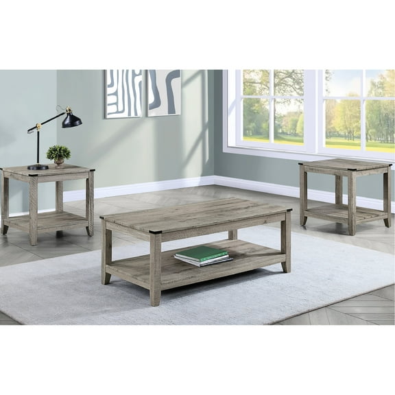 Modern Gray Brown Wooden Table : Rectangular Coffee & 2 Square End Tables For Home Home: