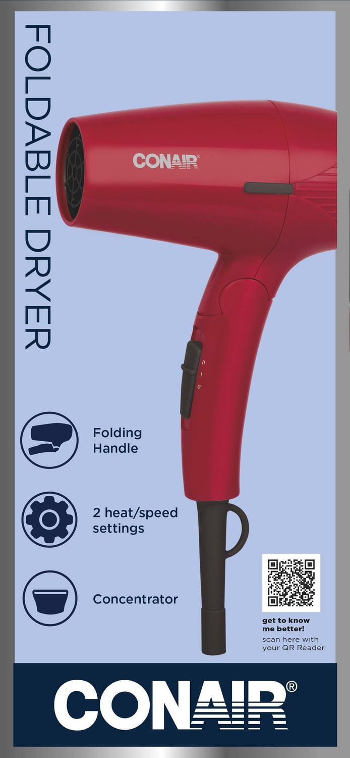 Conair 1600Watt Compact Size Folding Handle Hair Dryer, Foldable dryer