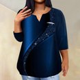 thumbnail image 2 of TQWQT Womens Plus Size Tops 2024 3/4 Length Sleeve Shirts Tie Dye Gradient Blouses V Neck Loose Fitting Clothing with Front Pocket Royal Blue 3XL, 2 of 5