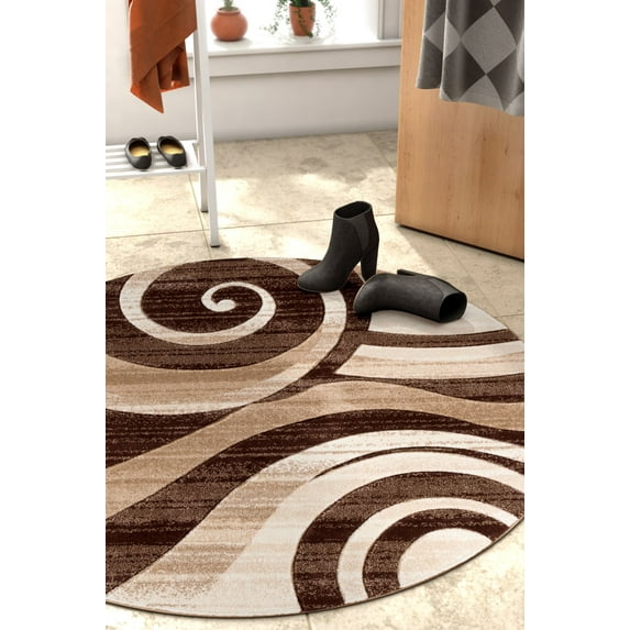 Desert Swirl Brown & Beige Modern Geometric Comfy Casual Spiral Hand Carved Area Rug Easy to Clean Stain Fade Resistant Contemporary Thick Soft Plush Living Dining Room Rug
