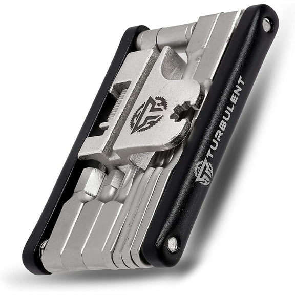 TURBULENT Universal Bike Multitool - The Ultimate 17 in 1 Portable Sized Tool Kit with Chain Breaker, Allen Keys, Spoke Tool and More - Heavy Duty Multi Function Bicycle Repair Tool