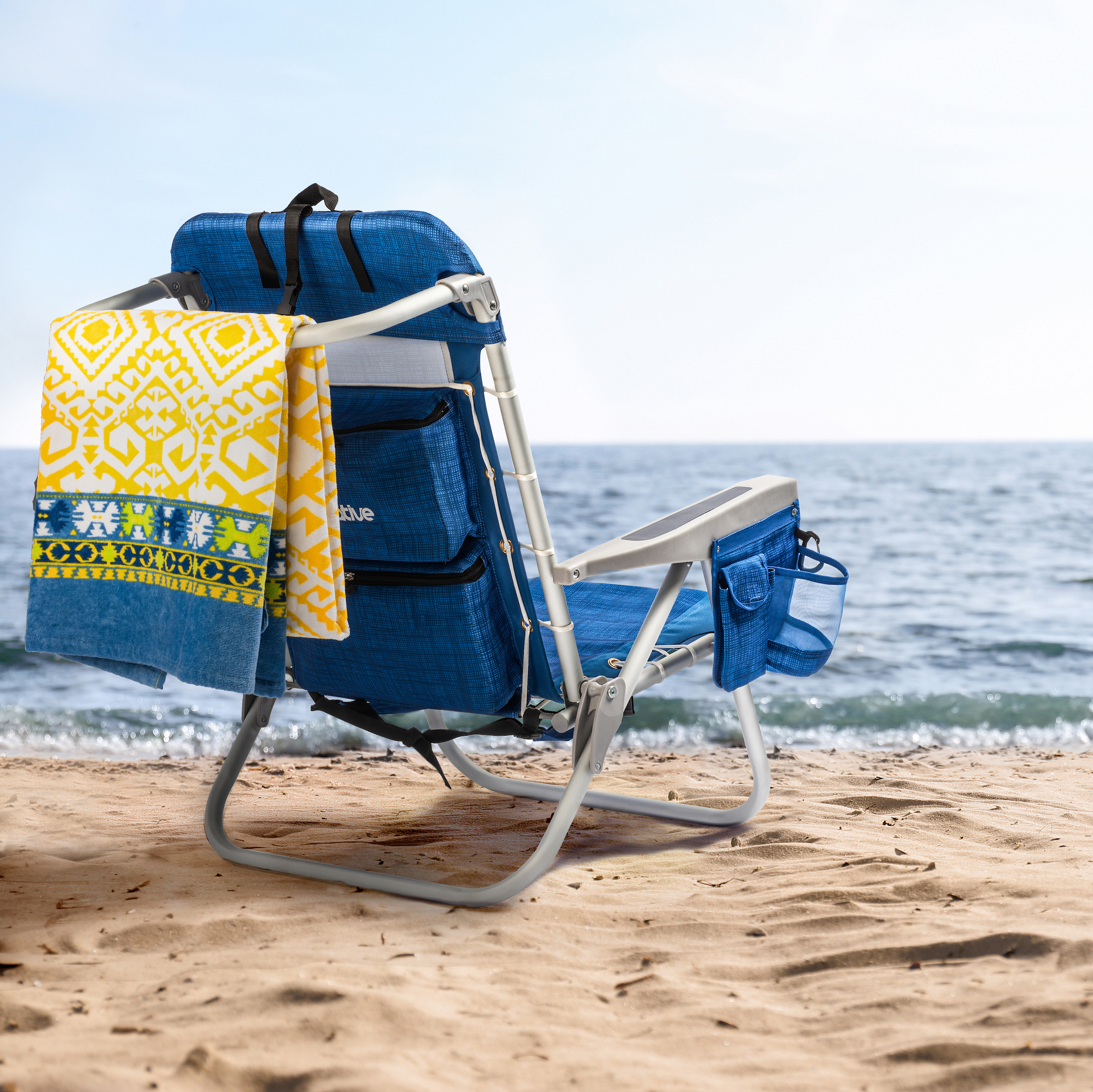Homevative Folding Backpack Beach Chair with 5 Positions, Towel Bar, Blue - image 4 of 5
