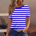 thumbnail image 3 of GigrtiJin Women's Short Sleeve T Shirts Striped Casual Pullover T Shirts Womens Baggy Round Neck Loungewear Going Out T Shirts, 3 of 5