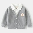 thumbnail image 6 of idosla Toddler Little Boy Spring Lapel Splicing Long Sleeve Two Piece Outfits Cartoon Bear Top (Grey, 3-4 Years), 6 of 9