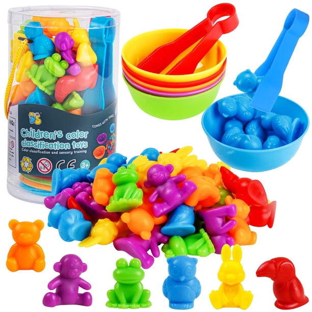 Raeqks Contar, clasificar juguetes, combinar juguetes apilables con tazones, actividades de aprendizaje preescolar para matemáticas, Montessori, habilidades motoras finas, animales sensoriales, juegos