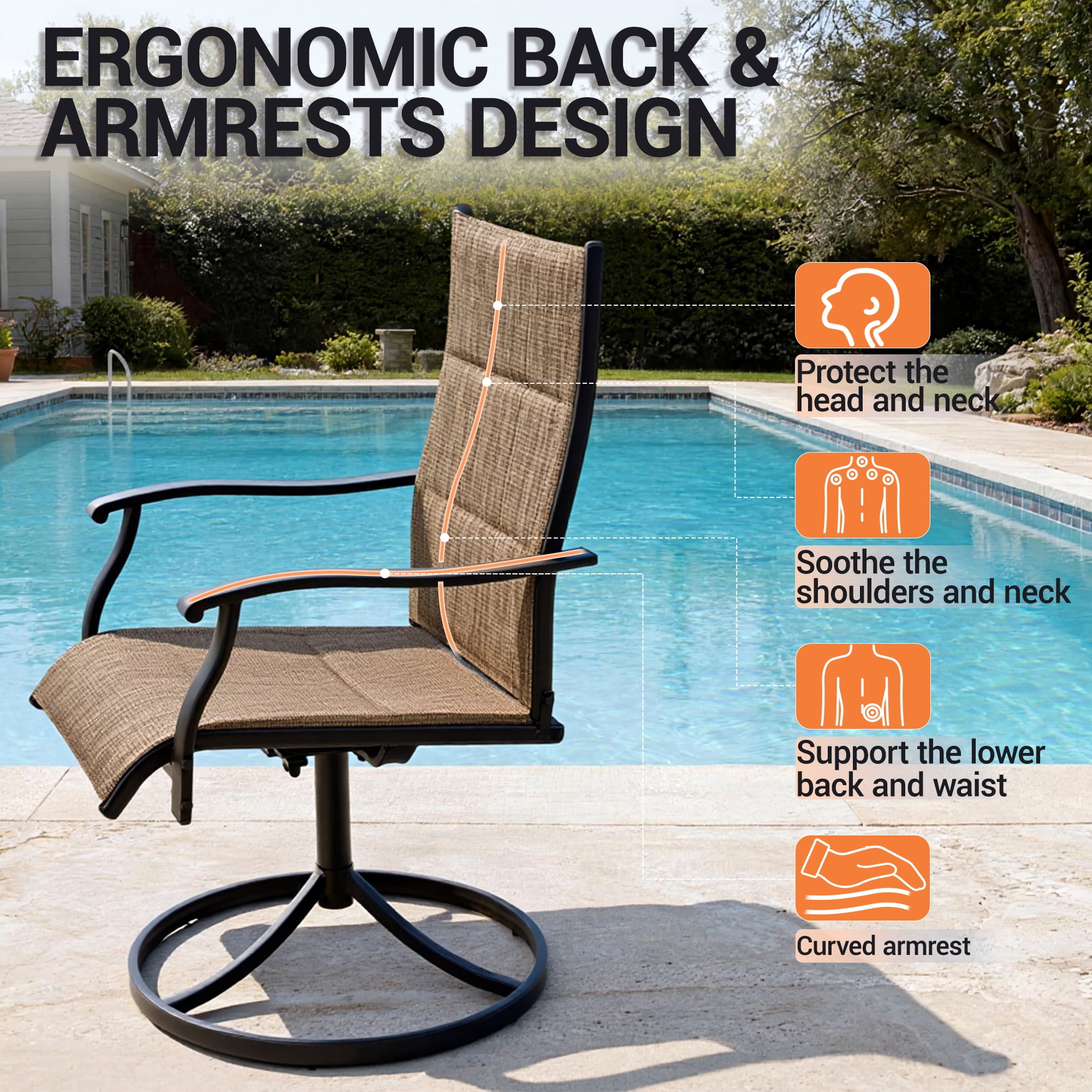 DELMANGO Patio Swivel Chairs Set of 8, Outdoor Dining Chairs High Back, All-Weather Textilene Swivel Rocker Chair for Lawn Porch Garden, Brown