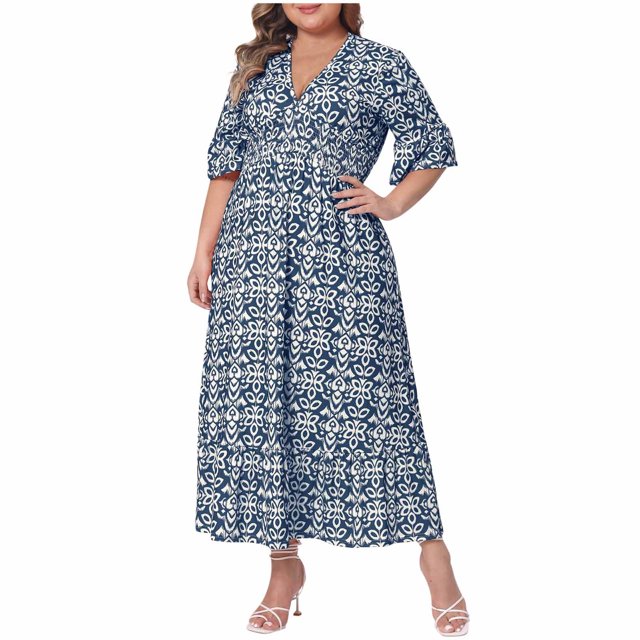 Liquidation d'Été 2025! Robe Grande Taille pour Femmes, Robe d'Été en Liquidation pour Femmes, Mode Sexy d'Été pour Femmes Grande Taille Imprimée Manches Courtes Col en V