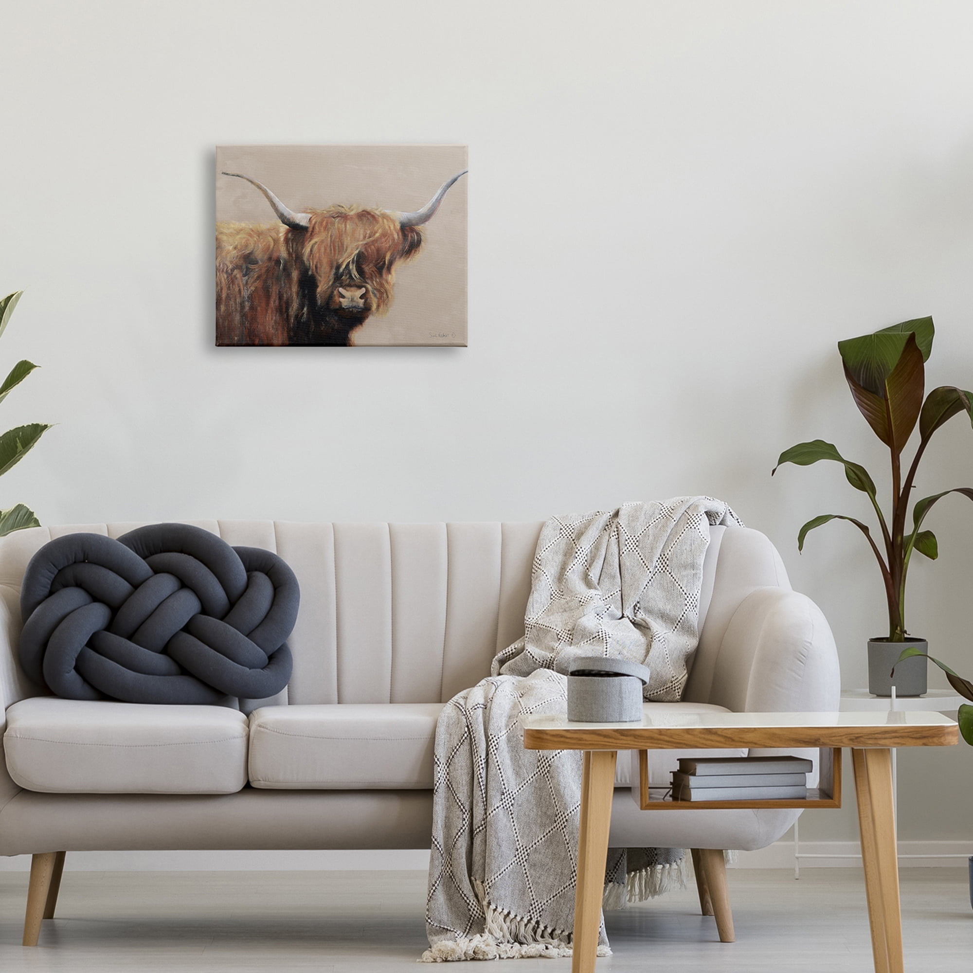 Stupell Industries Detailed Country Longhorn Highland Cattle Portrait Country Painting Gallery-Wrapped Canvas Print Wall Art, 20 x 16, Design by Suzi Redman