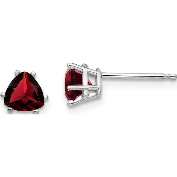 14K White Gold Garnet Trillion Stud Earrings (6 X 5) Made In United States xe93wga