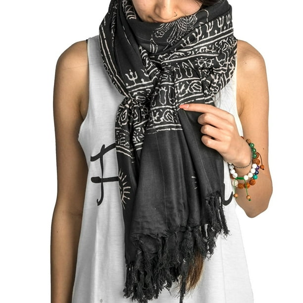 Tribe Azure Large Black Om Scarf Wrap Sarong Yoga 100 Soft Cotton